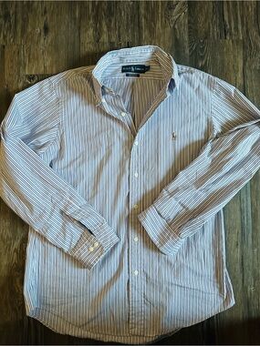 Ralph Lauren Blue and White Striped Cotton Button-Down Shirt